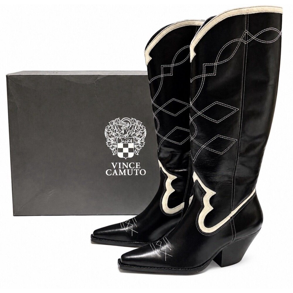 Vince Camuto Nedema Tall Western Boot Black/Creamy White Size 7.5 M New in Box